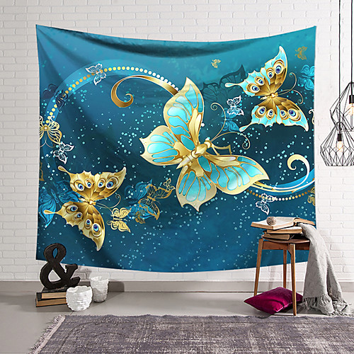 

Wall Tapestry Art Decor Blanket Curtain Hanging Home Bedroom Living Room Decoration Polyester Blue Gold Butterfly