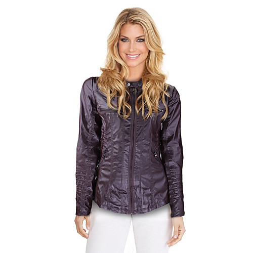 

ribitens women fashion casual hooded zip double detachable jacket coat leather short jacket outwear dark brown