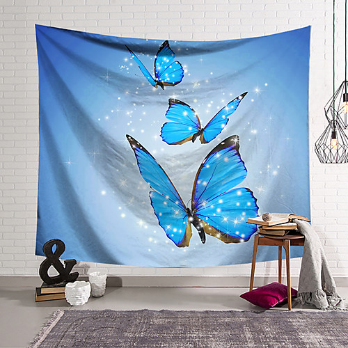 

Wall Tapestry Art Decor Blanket Curtain Hanging Home Bedroom Living Room Decoration Polyester Blue Butterfly