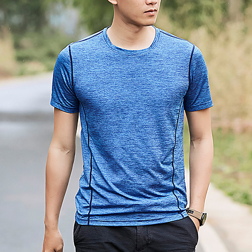 

Men's T shirt Hiking Tee shirt Short Sleeve Crew Neck Tee Tshirt Top Outdoor Lightweight Breathable Quick Dry Soft Summer Elastane Polyester Stripes Blue Grey Dark Blue Fishing Climbing Running