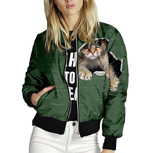 

Women's Animal Patterned Print Active Spring & Fall Hoodied Jacket Regular Daily Long Sleeve 95% polyester 5% cotton Coat Tops Black