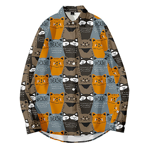 

Men's Shirt 3D Print Cat Animal Button-Down 3D Print Long Sleeve Daily Tops Casual Fashion Hawaiian White Black Yellow