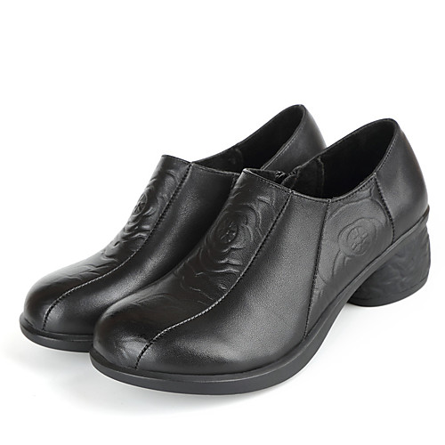

Women's Heels Chunky Heel Round Toe Vintage Daily Leather Solid Colored Black Brown