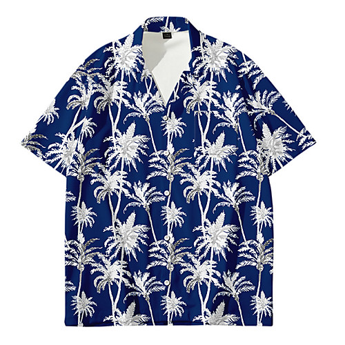 

Men's Shirt Other Prints Coconut Tree Button-Down Print Short Sleeve Daily Tops Casual Fashion Hawaiian Blue