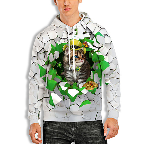 

Men's Pullover Hoodie Sweatshirt Cat Graphic Prints Saint Patrick Day Print Daily Holiday 3D Print 3D Print Hoodies Sweatshirts White