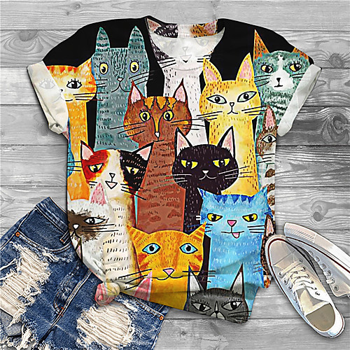 

Women's Plus Size Print Cat Graphic Animal T shirt Large Size Round Neck Short Sleeve Tops Big Size