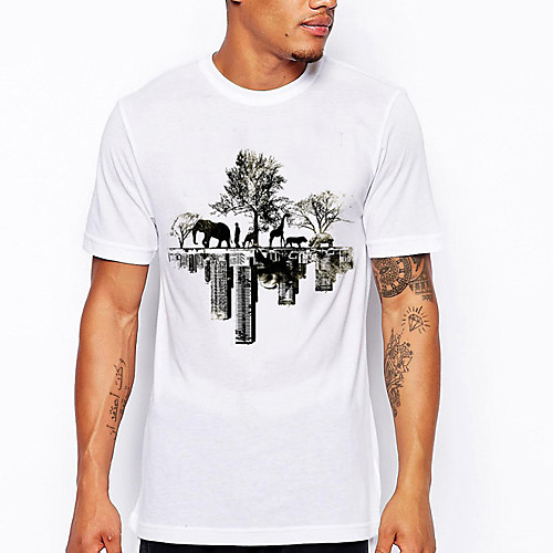 

Men's T shirt Hot Stamping Plants Print Short Sleeve Daily Tops 100% Cotton Basic Casual White