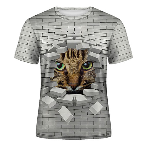 

Men's T shirt 3D Print Animal Rivet Mesh Short Sleeve Casual Tops Black / White Green / Gray White