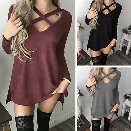 

Women's Tee Dress Cut Out Crossover V Neck Sport Athleisure Dress Long Sleeve Breathable Soft Comfortable Everyday Use Casual Daily Outdoor