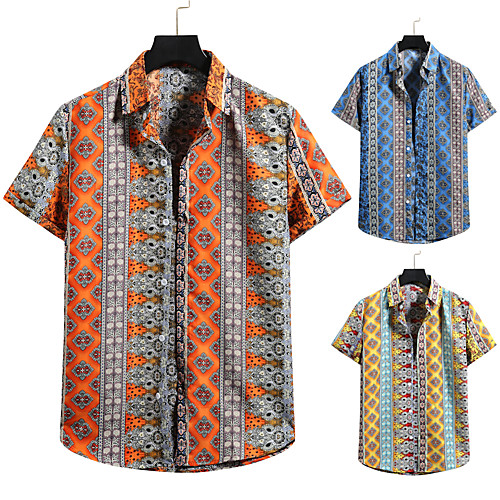 

Men's Shirt 3D Print Graphic Prints Print Short Sleeve Vacation Tops Blue Yellow Orange