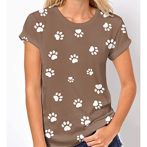 

Women's T shirt Dog Graphic Print Round Neck Tops Basic Basic Top White Navy Blue Khaki