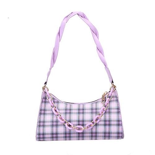 

Women's Bags PU Leather Top Handle Bag Hobo Bag Zipper Chain Plaid Checkered Daily Going out 2021 Handbags Chain Bag White Blue Purple Red