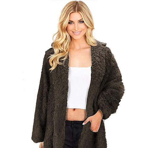 

Women's Solid Colored Basic Fall & Winter Faux Fur Coat Long Daily Long Sleeve Faux Fur Coat Tops Army Green