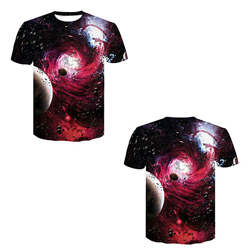 

Men's T shirt 3D Print 3D Rivet Mesh Short Sleeve Casual Tops Black / Red