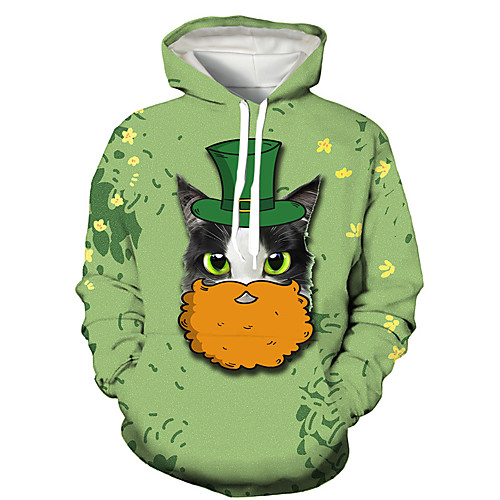 

Men's Pullover Hoodie Sweatshirt Cat Graphic Prints Saint Patrick Day Print Daily Holiday 3D Print 3D Print Hoodies Sweatshirts Green