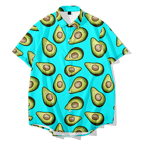 

Men's Shirt 3D Print Fruit Button-Down 3D Print Short Sleeve Daily Tops Casual Fashion Hawaiian Green