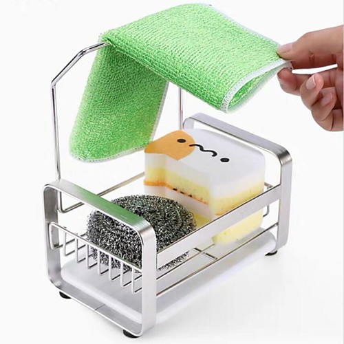 

Stainless Steel Kitchen Sink Drain Rack Sponge Holder with Removable Tray