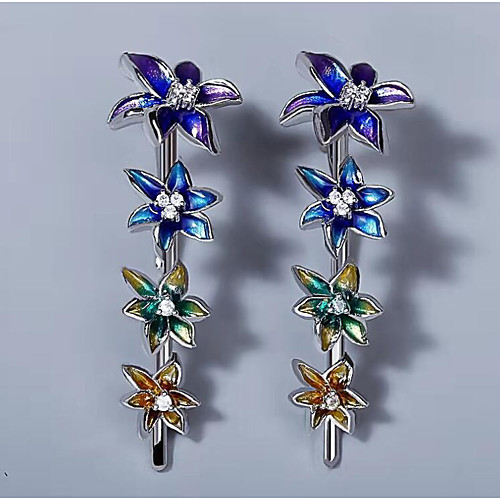 

Women's AAA Cubic Zirconia Earrings Monogram Petal Elegant Korean Boho Earrings Jewelry Silver For Prom Date Vacation 1 Pair