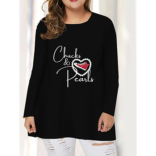 

Women's Plus Size Print Graphic Heart Letter T shirt Large Size Round Neck Long Sleeve Tops Big Size