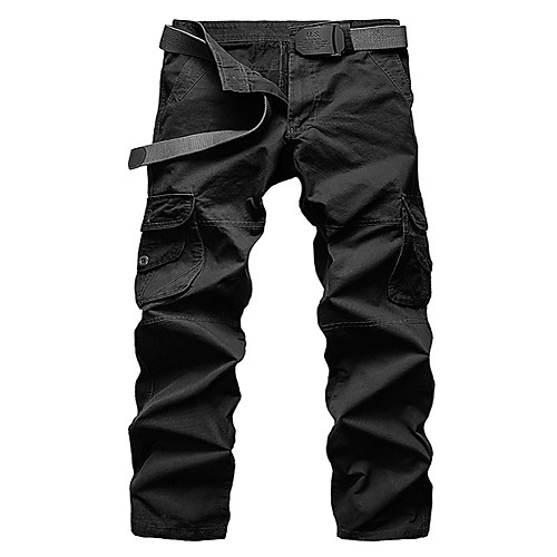 

Men's Cargo Casual / Sporty Daily Holiday Pants Tactical Cargo Pants Solid Colored Full Length Zipper Pocket Black Khaki Green