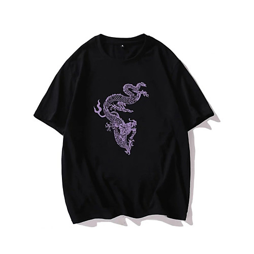 

Men's T shirt Hot Stamping Dragon Print Short Sleeve Casual Tops 100% Cotton Casual Fashion Black