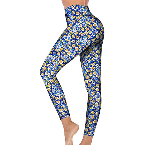 

21Grams Women's High Waist Yoga Pants Cropped Leggings Tummy Control Butt Lift Breathable Blue Fitness Gym Workout Running Winter Sports Activewear High Elasticity