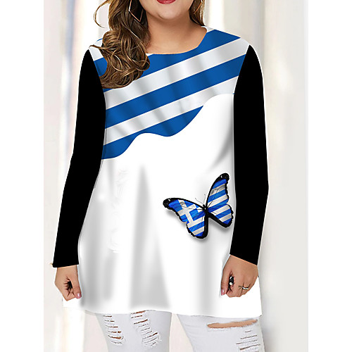 

Women's Plus Size Print Striped Graphic Butterfly T shirt Large Size Round Neck Long Sleeve Tops Big Size