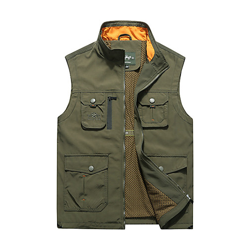 

Men's Hiking Vest / Gilet Fishing Vest Sleeveless Vest / Gilet Top Outdoor Lightweight Breathable Quick Dry Sweat wicking Summer Nylon Solid Color Army Green Khaki Dark Blue Fishing Climbing Running