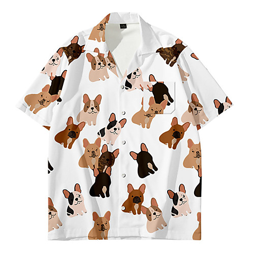 

Men's Shirt Other Prints Dog Animal Button-Down Print Short Sleeve Daily Tops Casual Fashion Hawaiian White