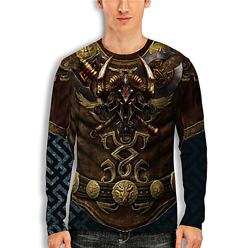 

Men's T shirt 3D Print 3D Cartoon 3D Print Long Sleeve Daily Tops Casual Fashion Brown