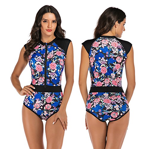 

Women's One Piece Swimsuit Swimwear Breathable Quick Dry Sleeveless Front Zip - Swimming Surfing Water Sports Painting Autumn / Fall Spring Summer