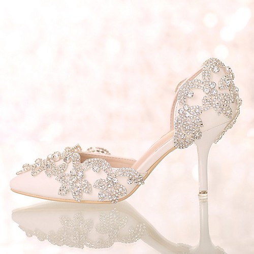 

Women's Wedding Shoes Glitter Crystal Sequined Jeweled Stiletto Heel Pointed Toe Sweet Wedding Party & Evening PU Rhinestone Crystal Solid Colored Summer Ivory