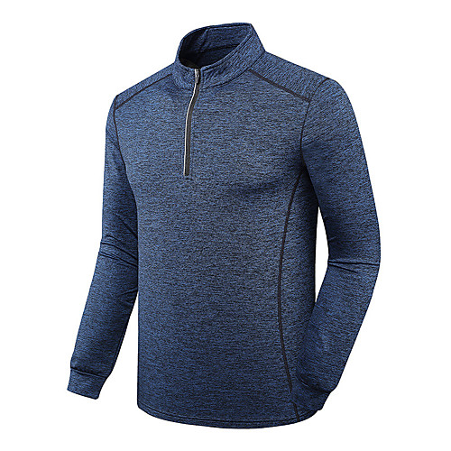 

Men's T shirt Hiking Tee shirt Long Sleeve Stand Collar Tee Tshirt Top Outdoor Lightweight Breathable Quick Dry Ultra Light (UL) Autumn / Fall Spring Elastane Polyester Stripes Blue Grey Hunting