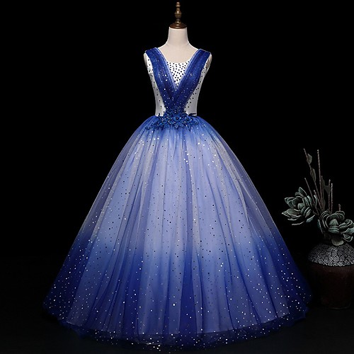 

Ball Gown Glittering Floral Quinceanera Prom Dress Scoop Neck Sleeveless Floor Length Tulle with Beading Appliques 2021