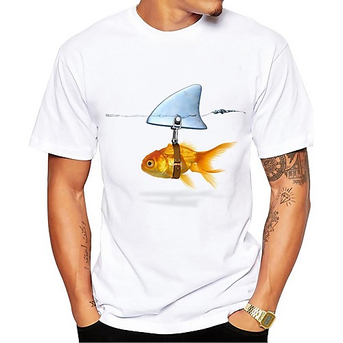 

Men's Unisex T shirt Hot Stamping Fish Animal Plus Size Print Short Sleeve Daily Tops 100% Cotton Basic Casual Blue and White WhiteRed White
