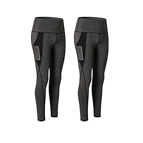 

Women's 2 Pack Yoga Running Compression Sports Leggings with Pocket (2 Gray, Tag XXL Waist: 34-36)