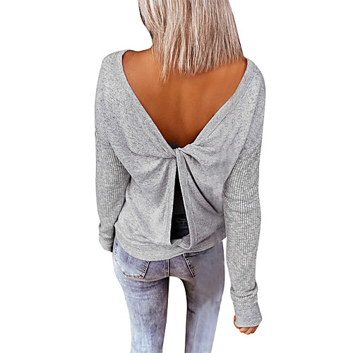 

Women's Sweatshirt Sweater Pullover Backless Bowknot Back Cross V Neck Sport Athleisure Sweatshirt Top Long Sleeve Breathable Soft Comfortable Everyday Use Casual Daily Outdoor