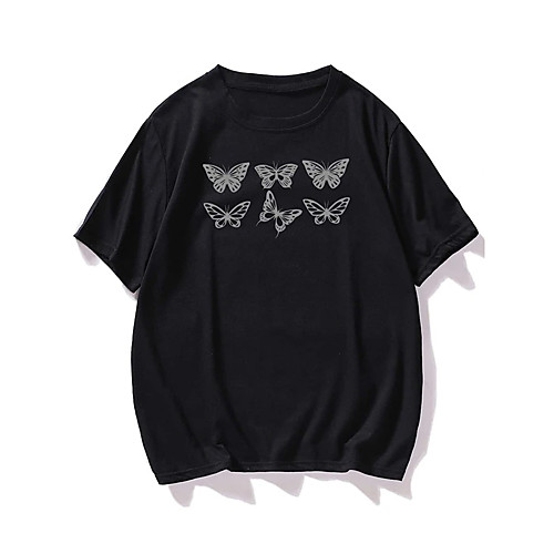 

Men's T shirt Hot Stamping Butterfly Animal Print Short Sleeve Casual Tops 100% Cotton Casual Fashion Black