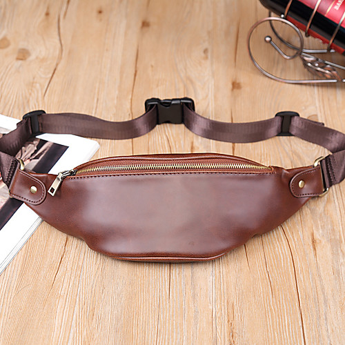 

Men's Bags PU Leather Fanny Pack Zipper Plain Daily Outdoor 2021 MessengerBag Coffee