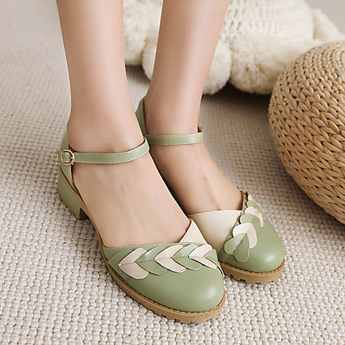 

Women's Sandals Chunky Heel Round Toe Flat Sandals Preppy Minimalism Daily Party & Evening PU Buckle Color Block Black Green Beige