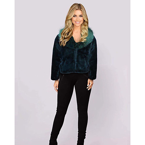 

Women's Solid Colored Streetwear Winter Faux Fur Coat Regular Party Long Sleeve Faux Fur Coat Tops Black
