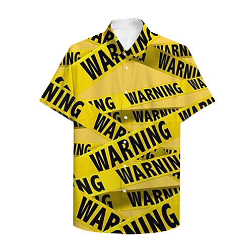 

Men's Shirt 3D Print 3D Letter Button-Down 3D Print Short Sleeve Casual Tops Casual Fashion Yellow