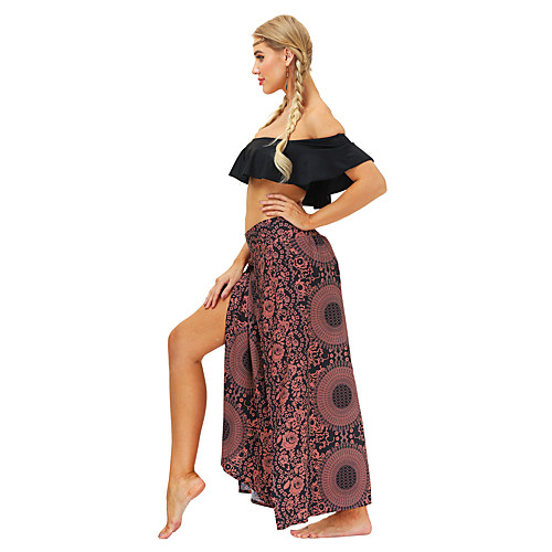 

Women's Yoga Pants Wide Leg High Split Bottoms Breathable Quick Dry Bohemian Burgundy Yoga Fitness Gym Workout Sports Activewear / Casual / Athleisure