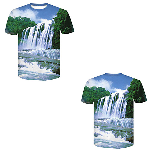 

Men's T shirt 3D Print 3D Rivet Mesh Short Sleeve Casual Tops Green