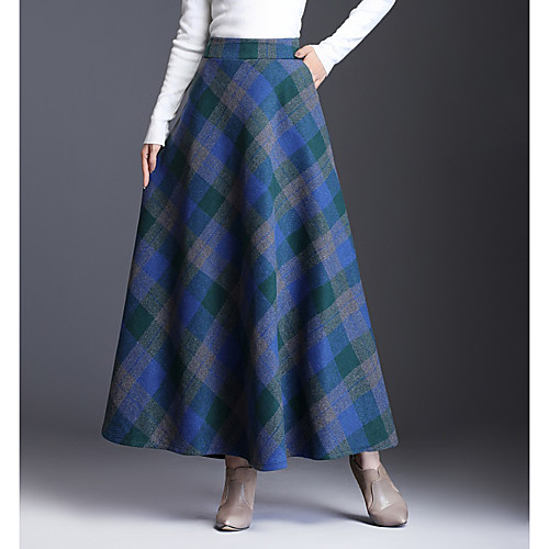 

Women's Casual / Daily Basic Skirts Plaid Print Blue Red Khaki