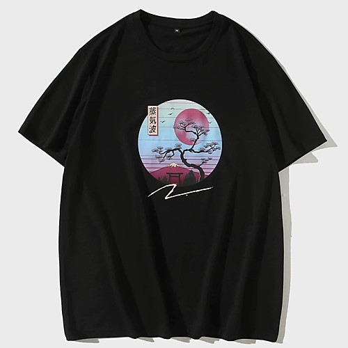 

Men's T shirt Hot Stamping Plants Tree Print Short Sleeve Casual Tops 100% Cotton Casual Fashion Black