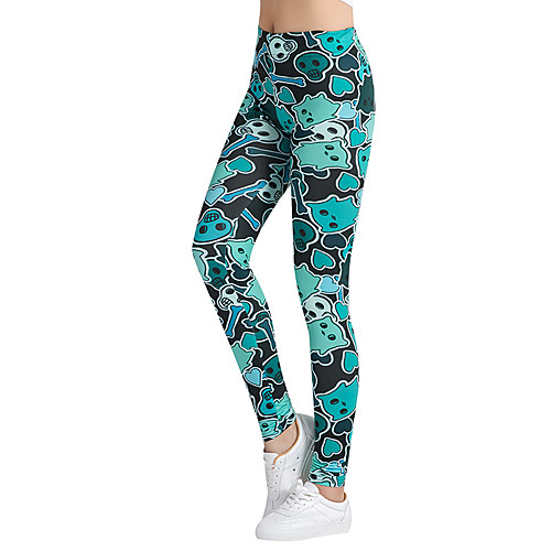 

Women's High Waist Yoga Pants Leggings Bottoms Tummy Control Butt Lift Breathable Skull Blue Yoga Fitness Gym Workout Winter Sports Activewear Stretchy Slim / Athletic / Athleisure