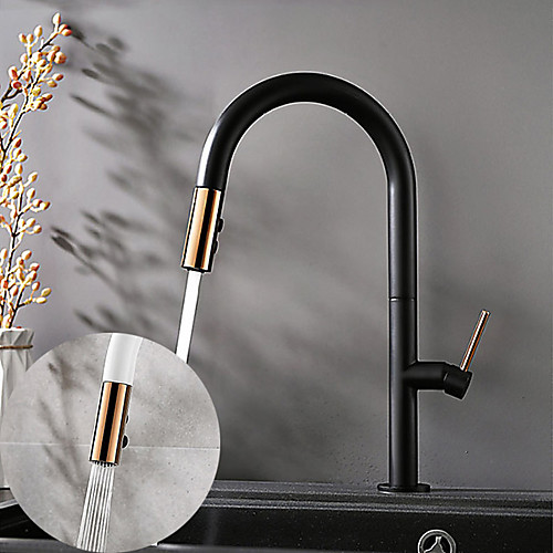 

Kitchen Faucet Contemporary Single Handle One Hole Painted Finishes Pull-out High Arc Antique Kitchen Taps Adjustable to Cold and Hot Water