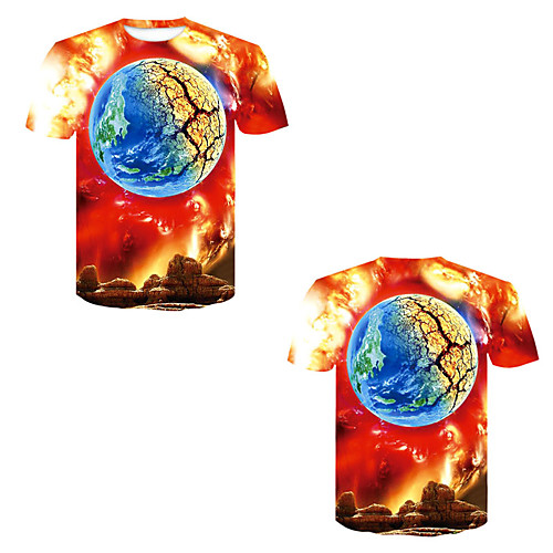 

Men's T shirt 3D Print 3D Rivet Mesh Short Sleeve Casual Tops Red
