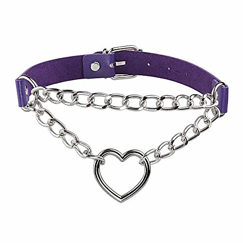

Eigso Vintage Punk Retro Goth PU Leather Collar Choker Love Heart Ring Chain Rocker Necklace Hip Hop
